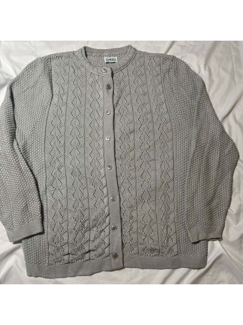 Vintage Cuddle Knit Gray Cable Knit Cardigan Sweater L Grandma Cottagecore